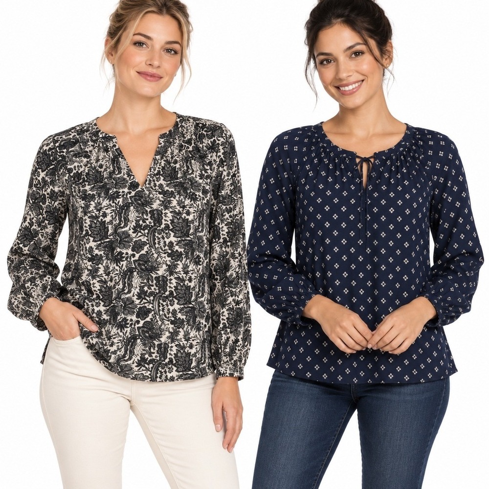 Lot of 2 Wonderly Blouses Women XL Peasant Smocked Tops Boho Pair Lightweight